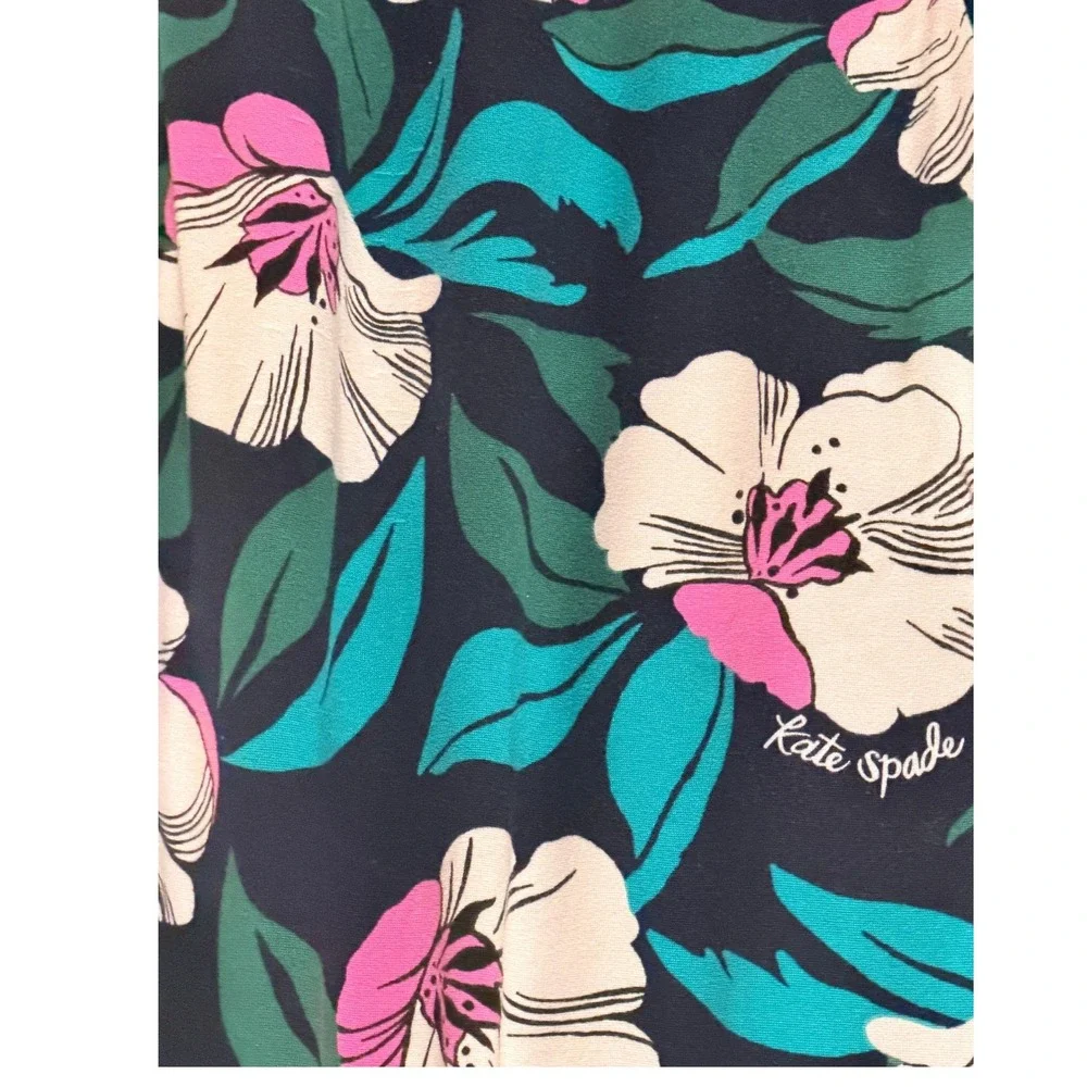 Kate Spade Pajama Set Sz L Hibiscus Floral Short Sleeve Pants Navy Sleepwear